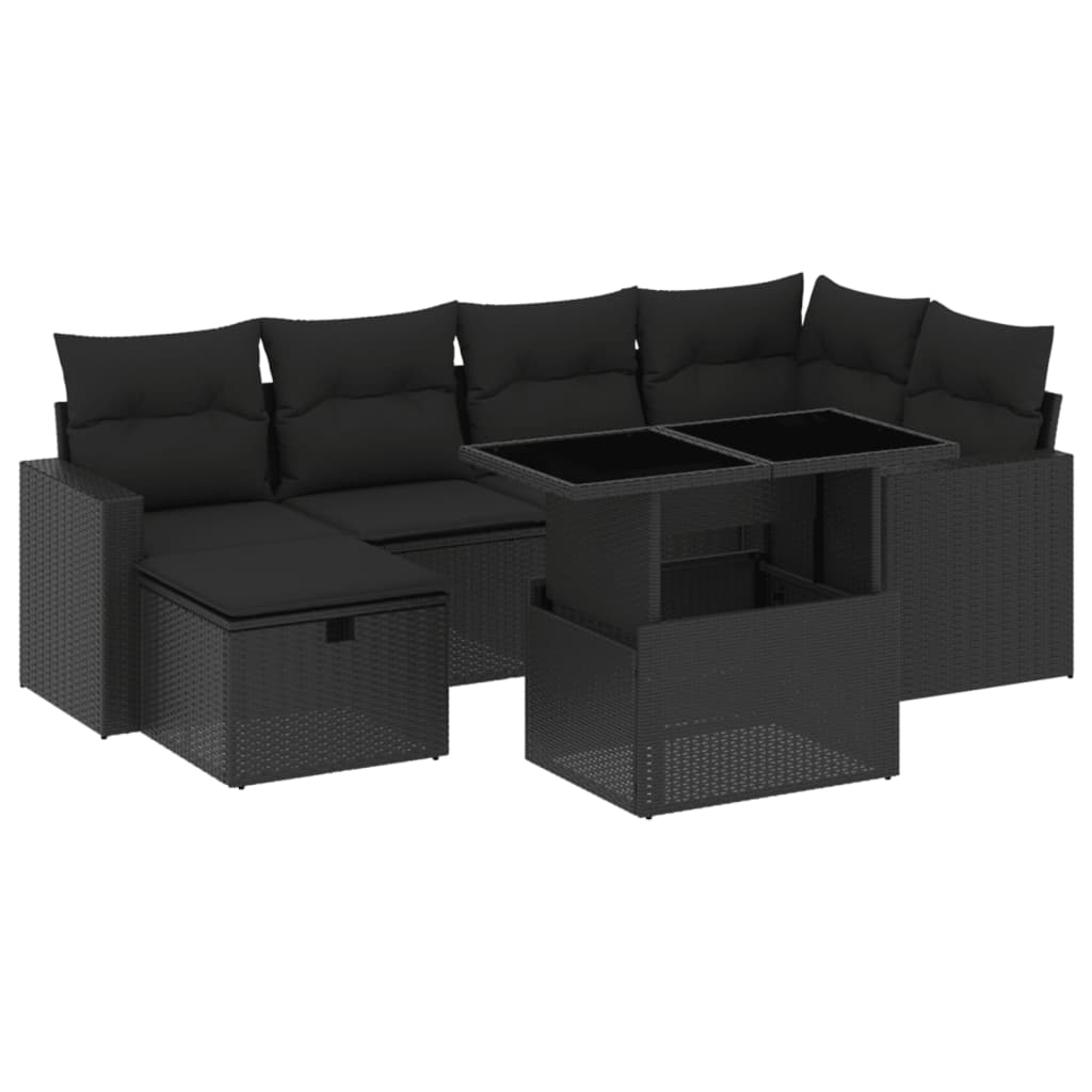 sofasæt til haven 7 dele med hynder polyrattan sort