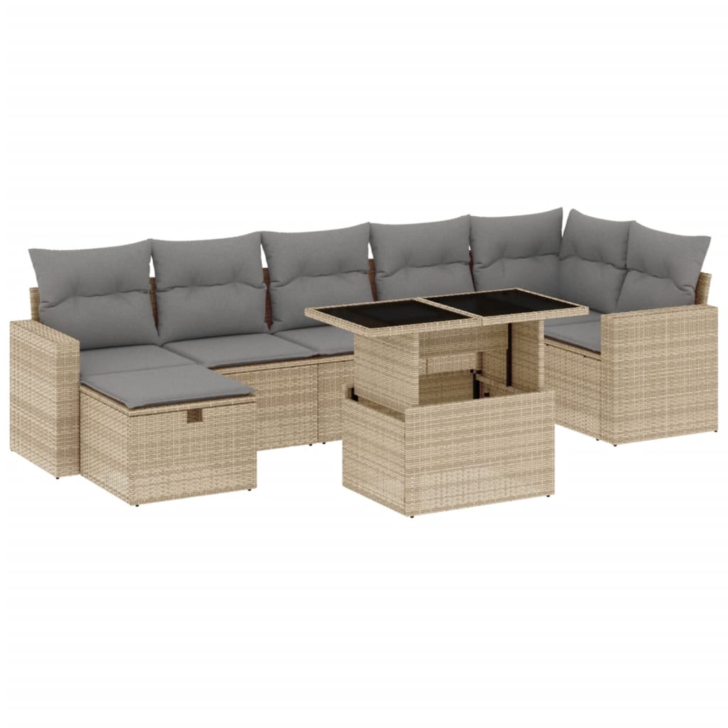sofasæt til haven 8 dele med hynder polyrattan beige