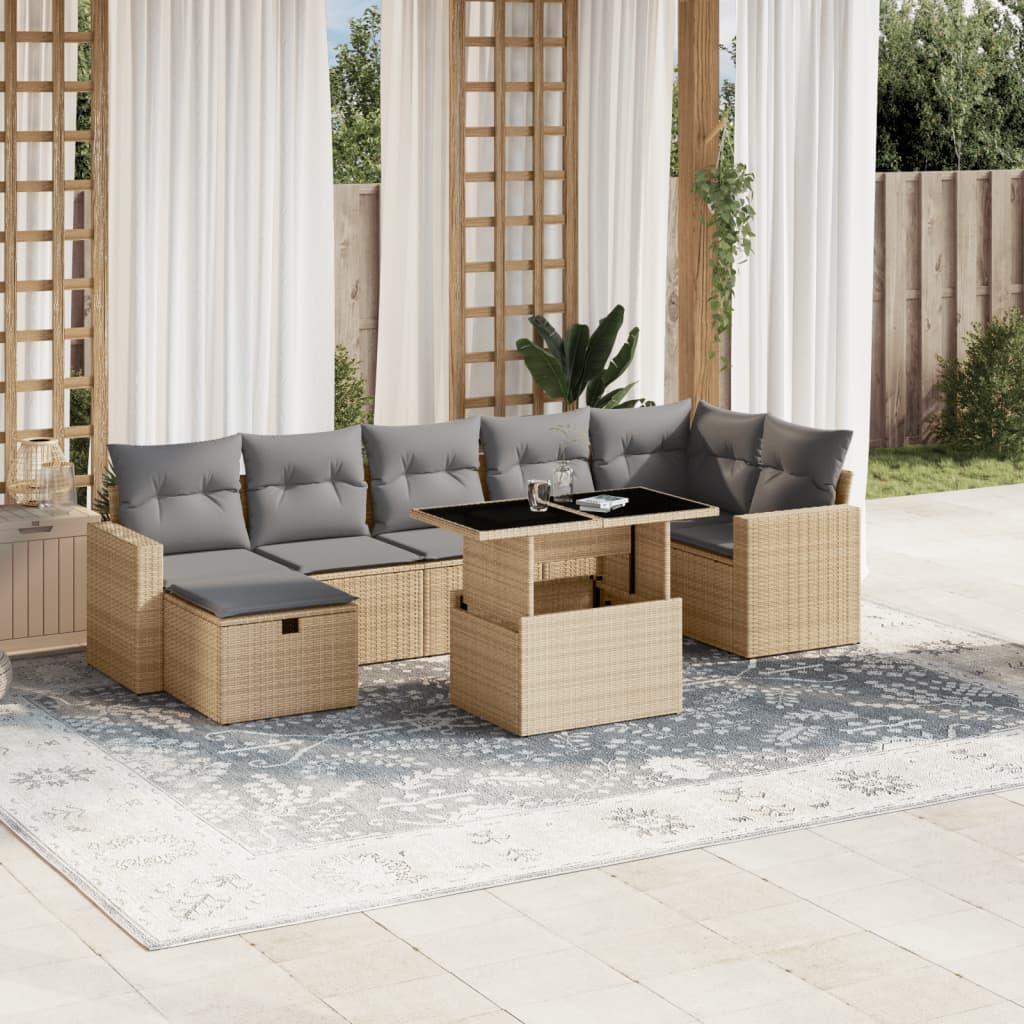 sofasæt til haven 8 dele med hynder polyrattan beige