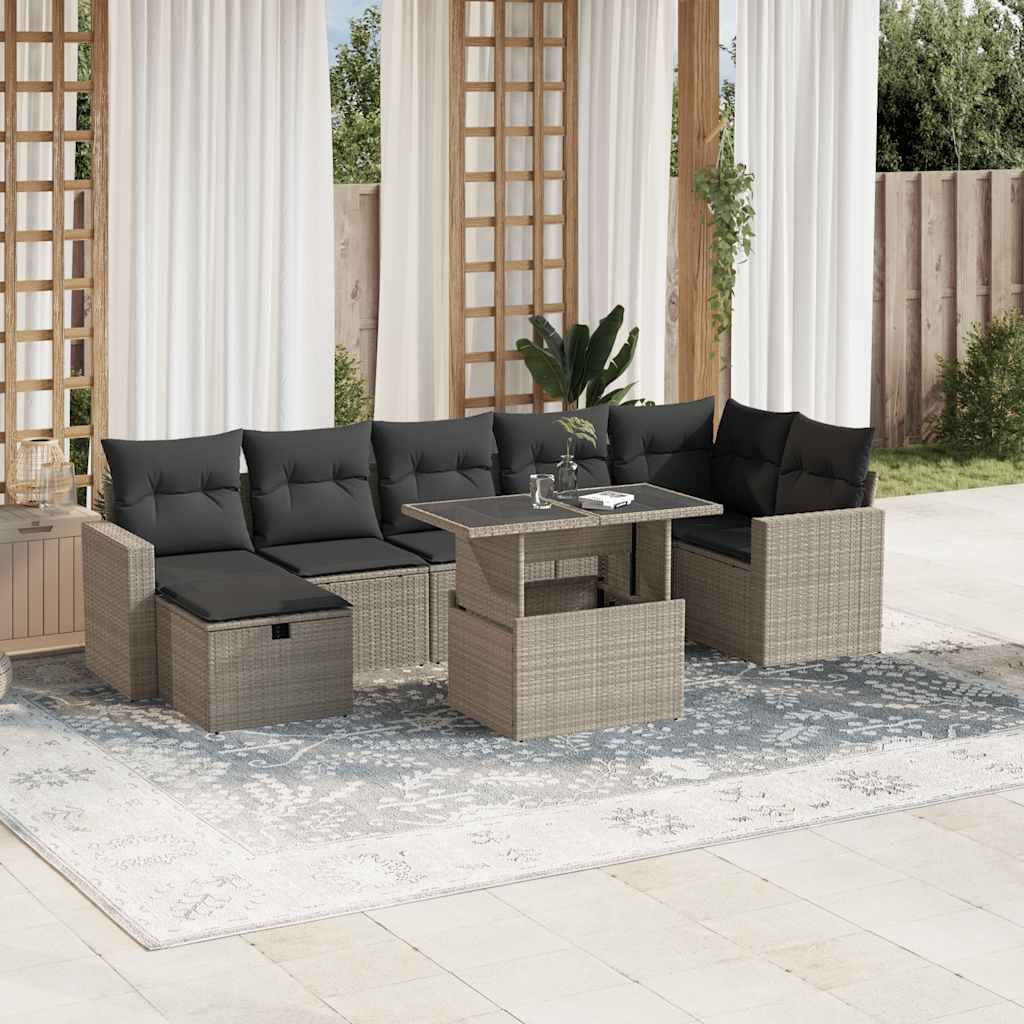 sofasæt til haven 8 dele med hynder polyrattan lysegrå