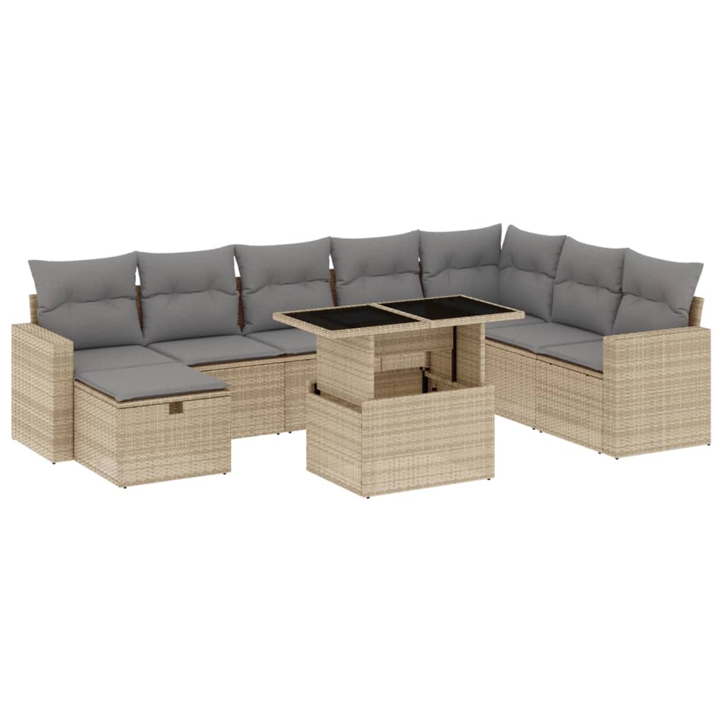 sofasæt til haven 9 dele med hynder polyrattan beige