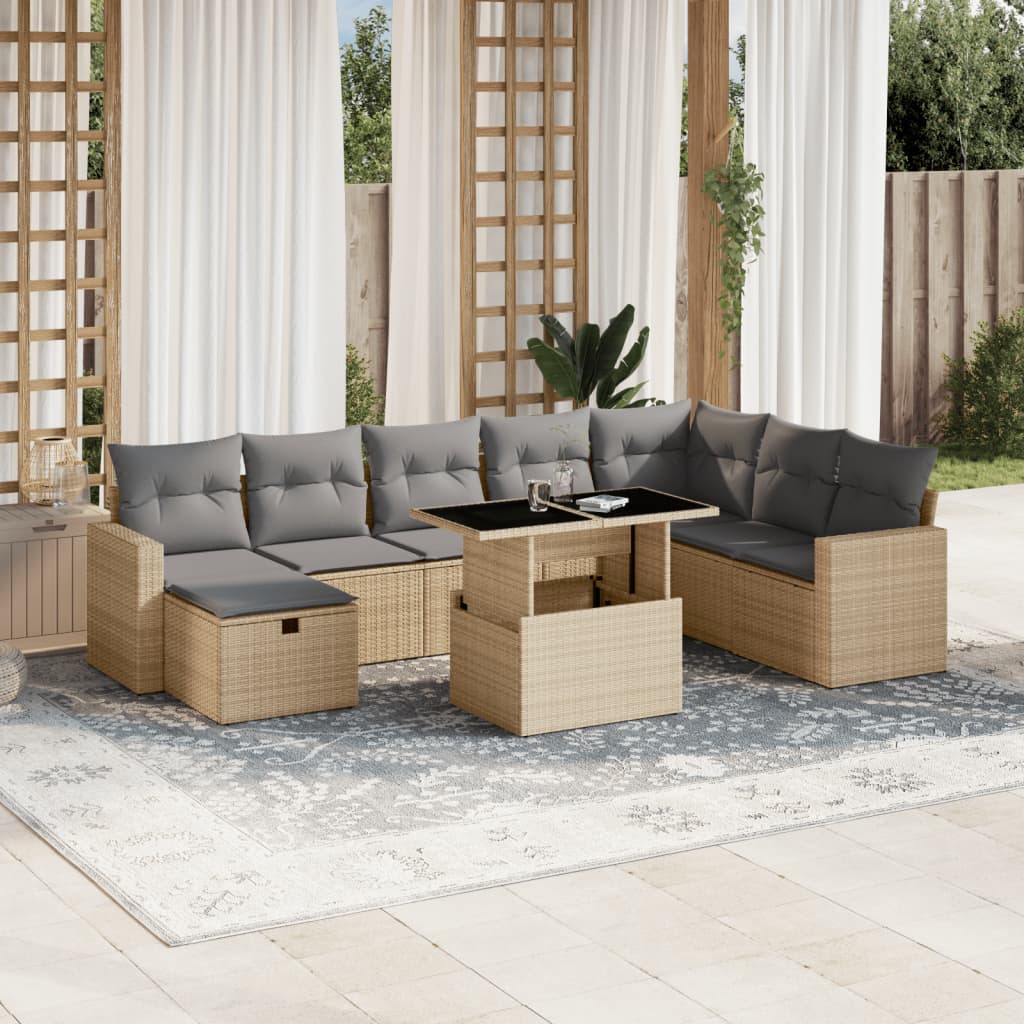 sofasæt til haven 9 dele med hynder polyrattan beige