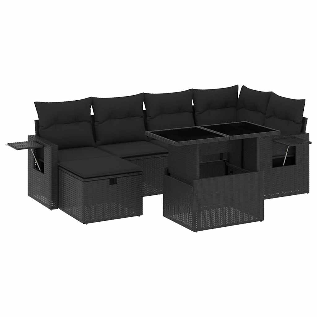 sofasæt til haven 7 dele med hynder polyrattan sort