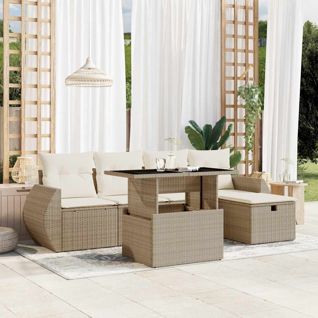 sofasæt til haven 6 dele med hynder polyrattan beige