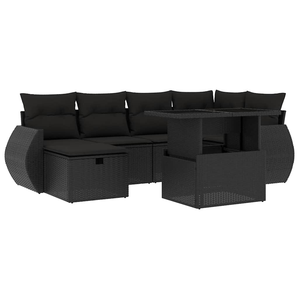 sofasæt til haven 7 dele med hynder polyrattan sort
