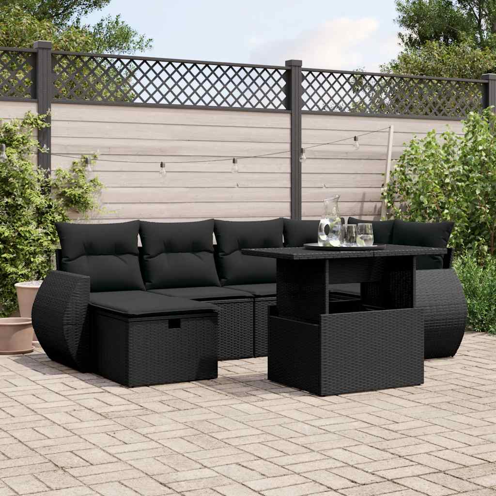 sofasæt til haven 7 dele med hynder polyrattan sort