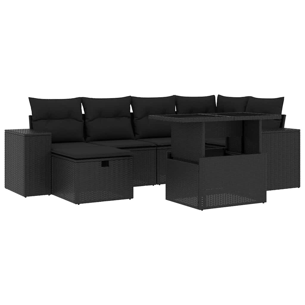 sofasæt til haven 7 dele med hynder polyrattan sort