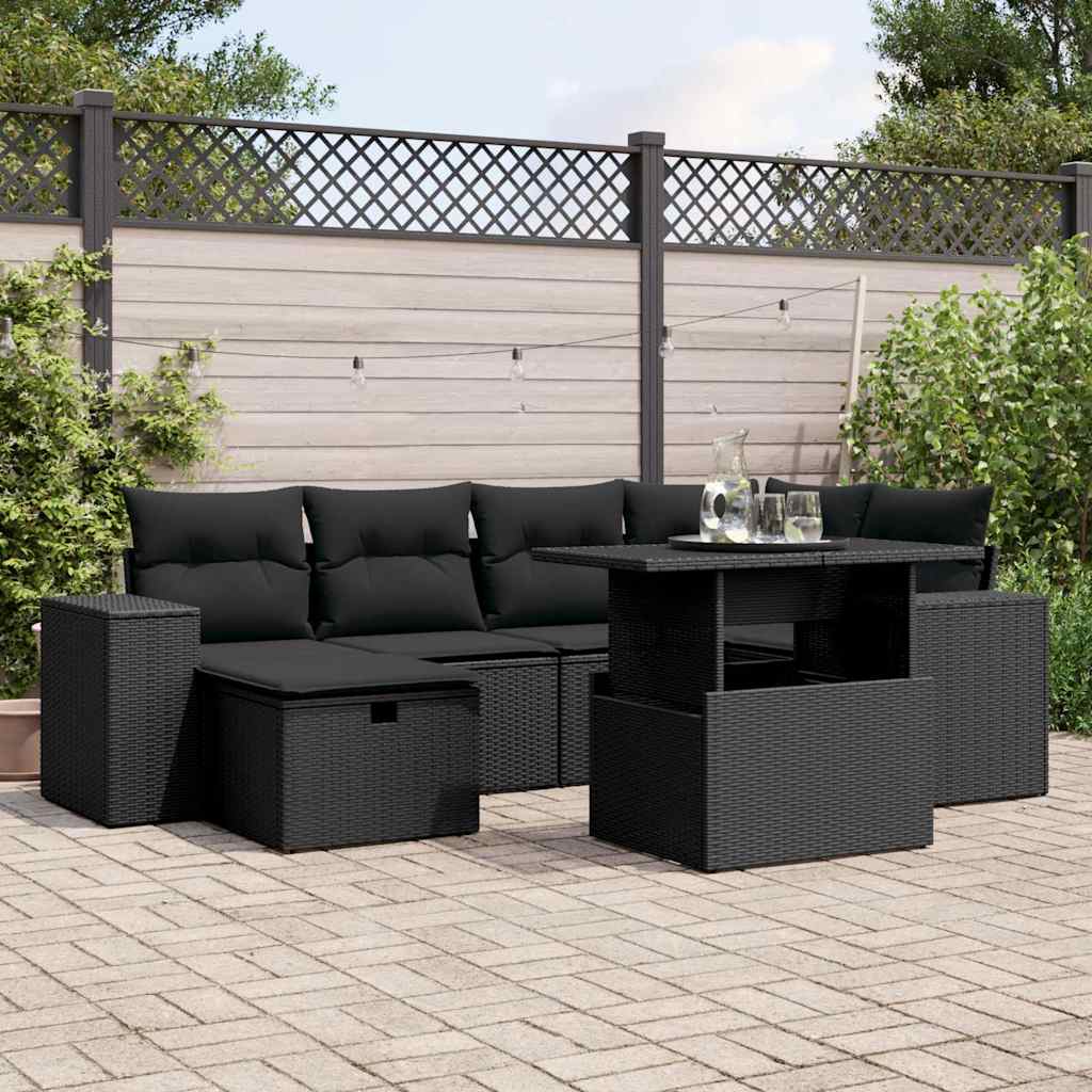 sofasæt til haven 7 dele med hynder polyrattan sort