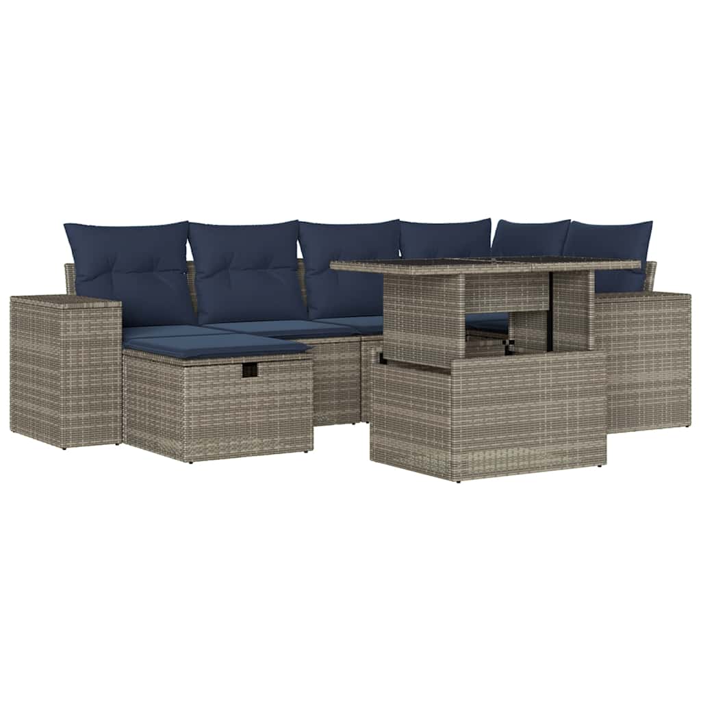 havesofasæt med 7 dele og hynder grå polyrattan