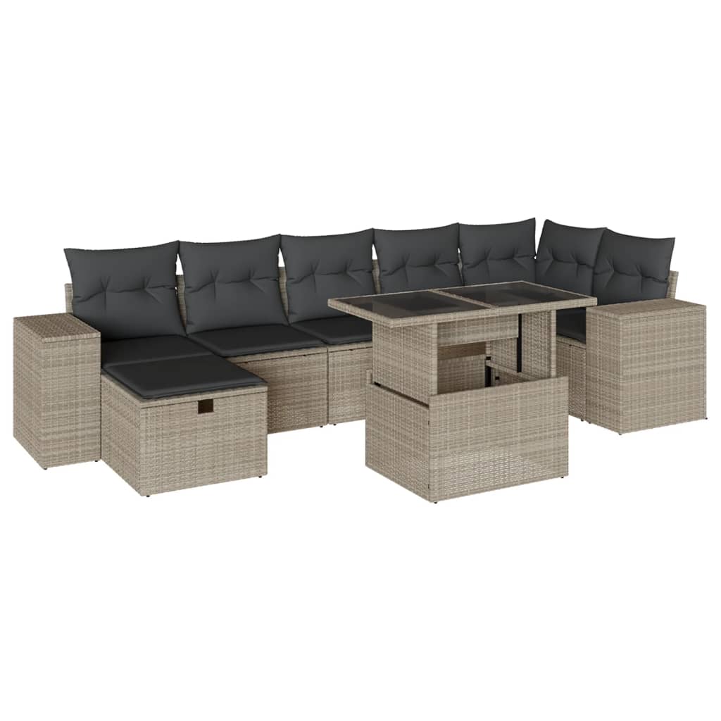 sofasæt til haven 8 dele med hynder polyrattan lysegrå