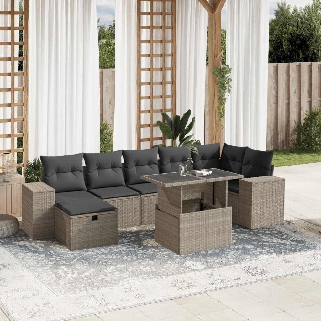 sofasæt til haven 8 dele med hynder polyrattan lysegrå