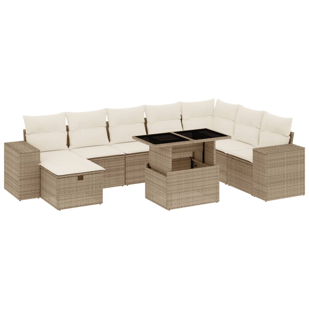 sofasæt til haven 9 dele med hynder polyrattan beige