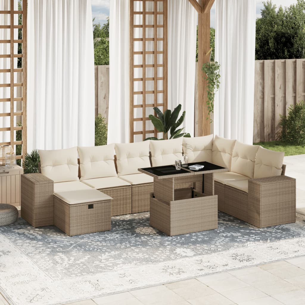 sofasæt til haven 9 dele med hynder polyrattan beige