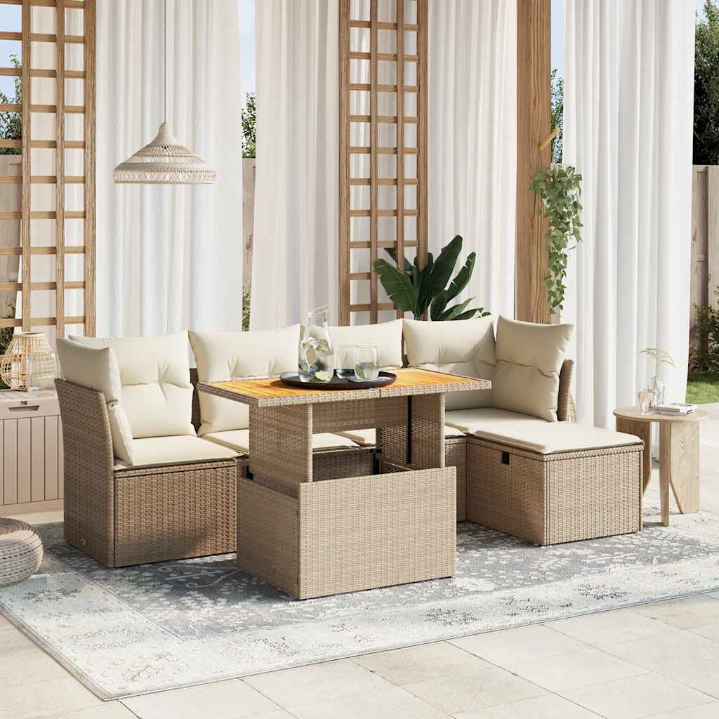sofasæt til haven 6 dele med hynder polyrattan beige