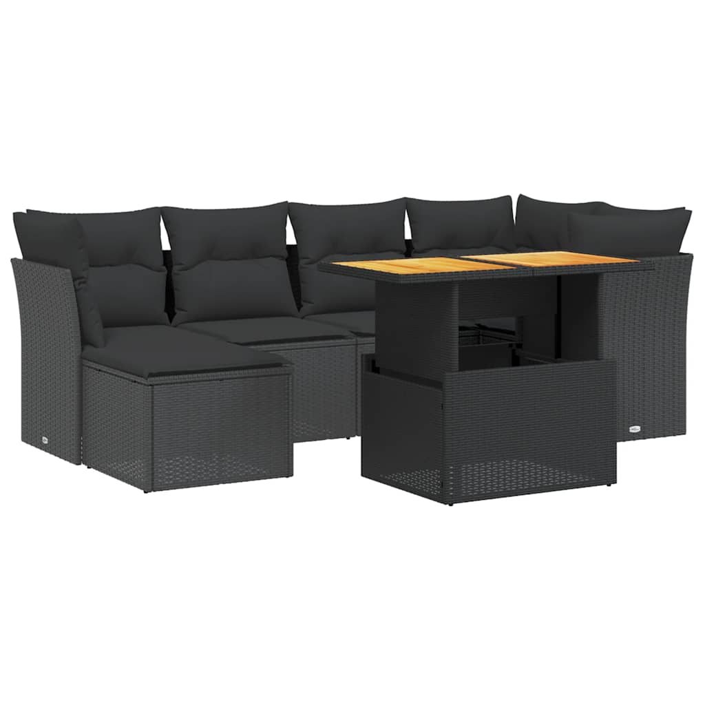 sofasæt til haven 7 dele med hynder polyrattan sort