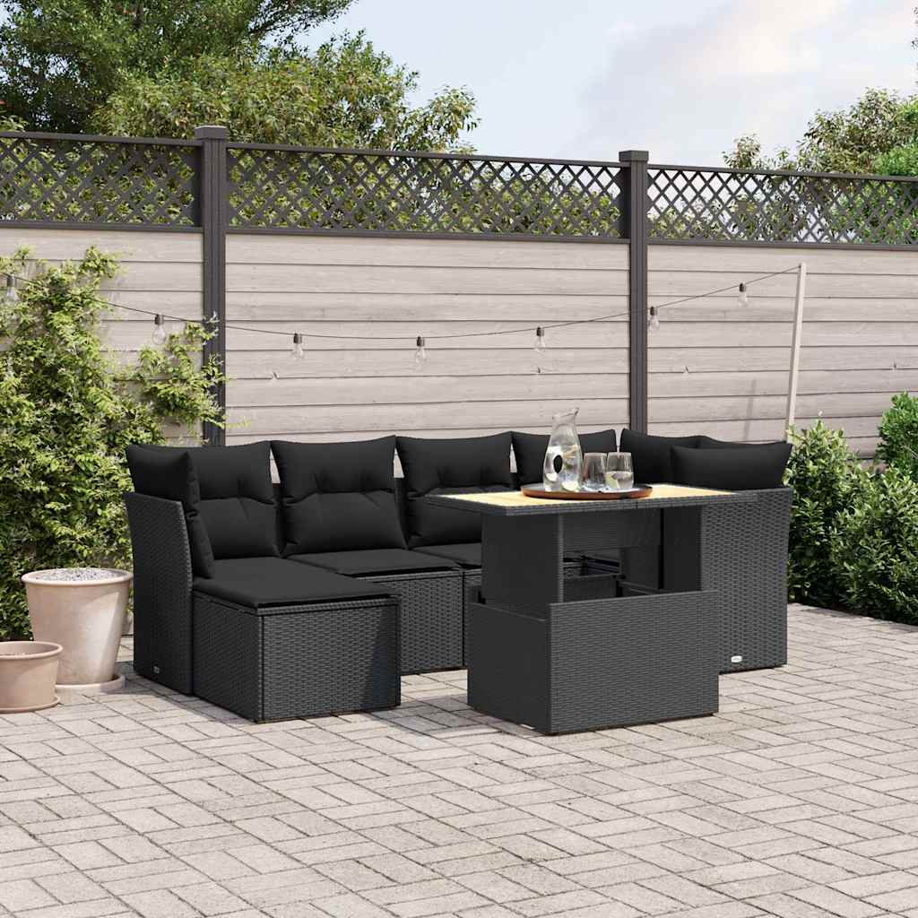 sofasæt til haven 7 dele med hynder polyrattan sort