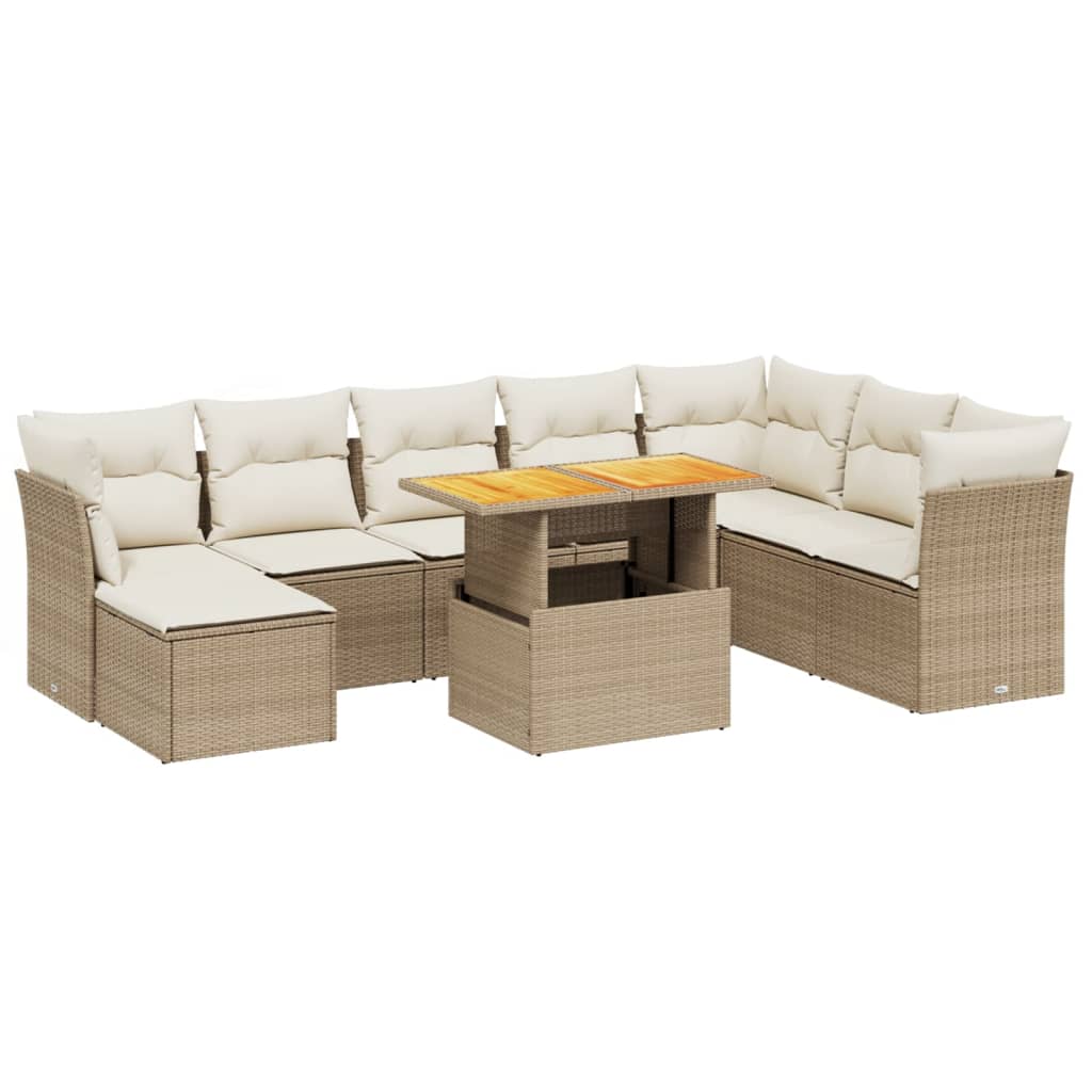 sofasæt til haven 9 dele med hynder polyrattan beige