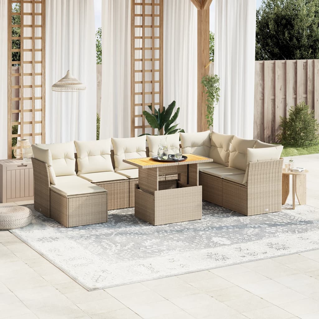 sofasæt til haven 9 dele med hynder polyrattan beige