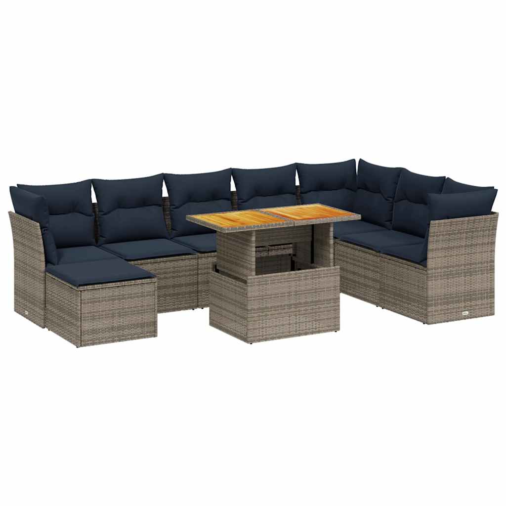 sofasæt til haven 9 dele med hynder polyrattan grå