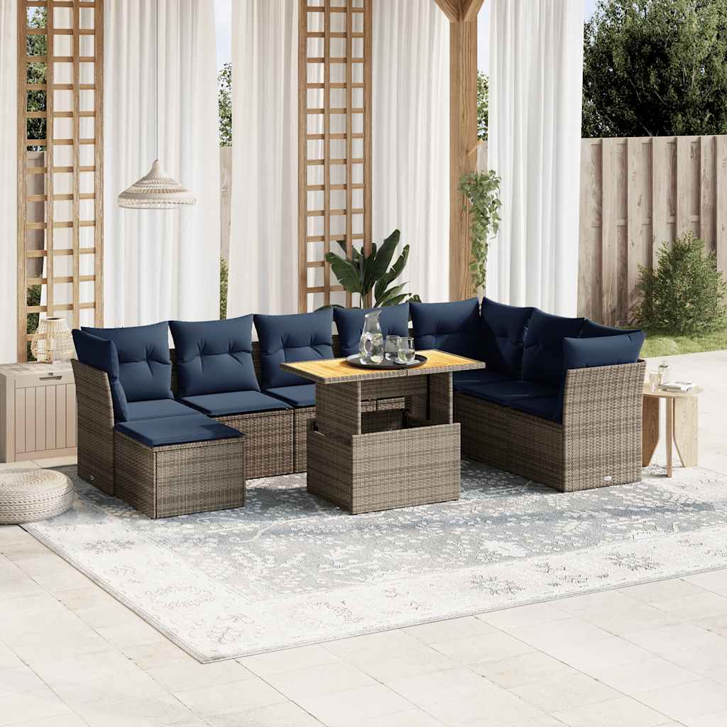 sofasæt til haven 9 dele med hynder polyrattan grå