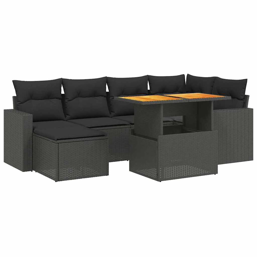 sofasæt til haven 7 dele med hynder polyrattan sort