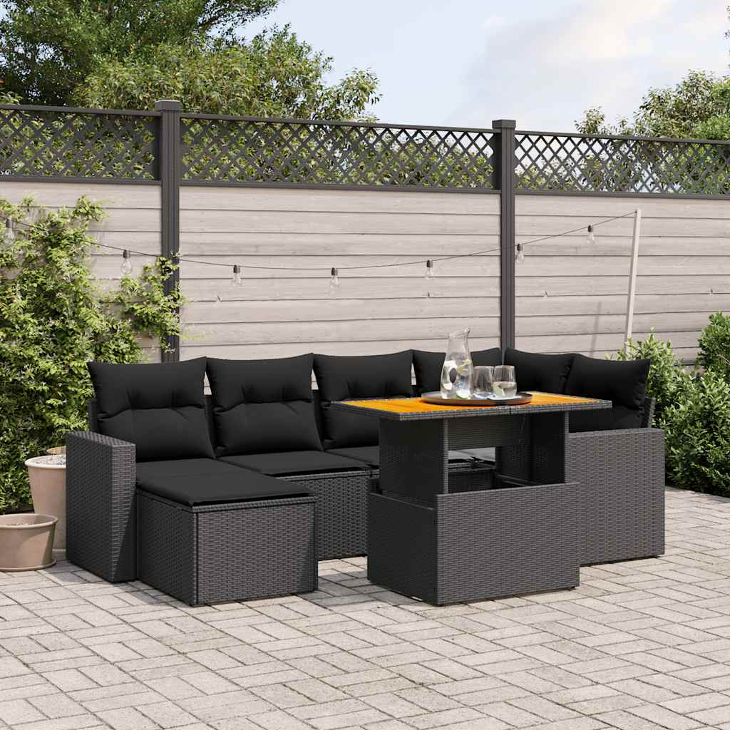 sofasæt til haven 7 dele med hynder polyrattan sort