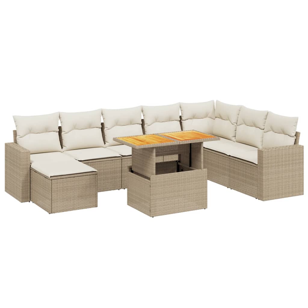 sofasæt til haven 9 dele med hynder polyrattan beige