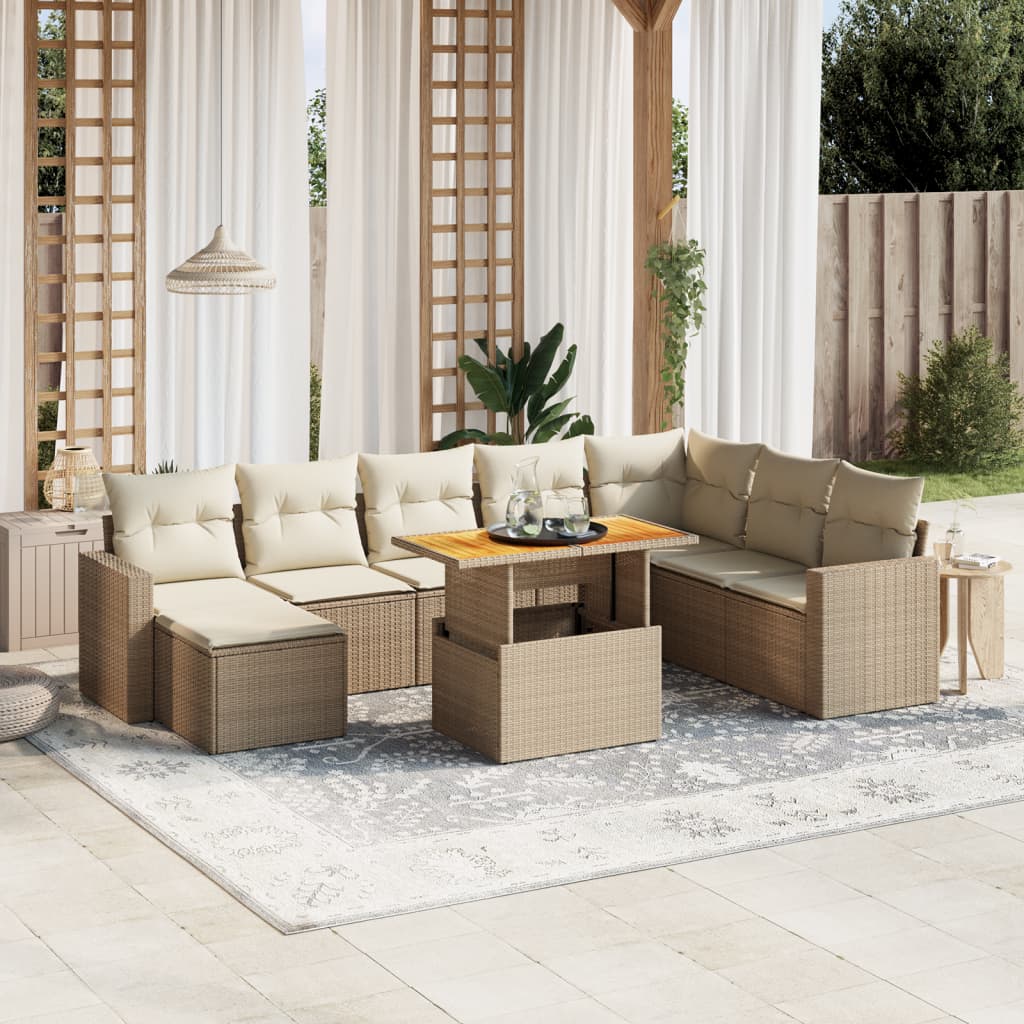 sofasæt til haven 9 dele med hynder polyrattan beige