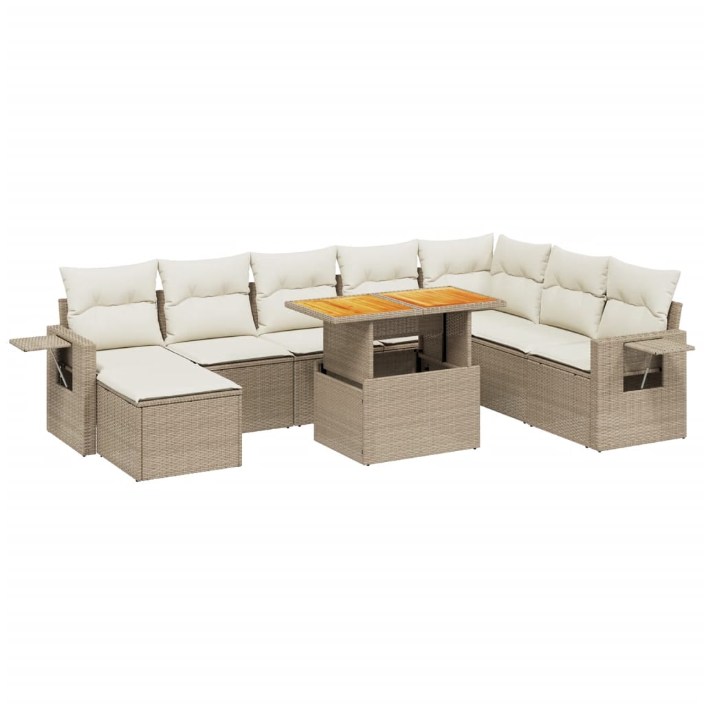 sofasæt til haven 9 dele med hynder polyrattan beige