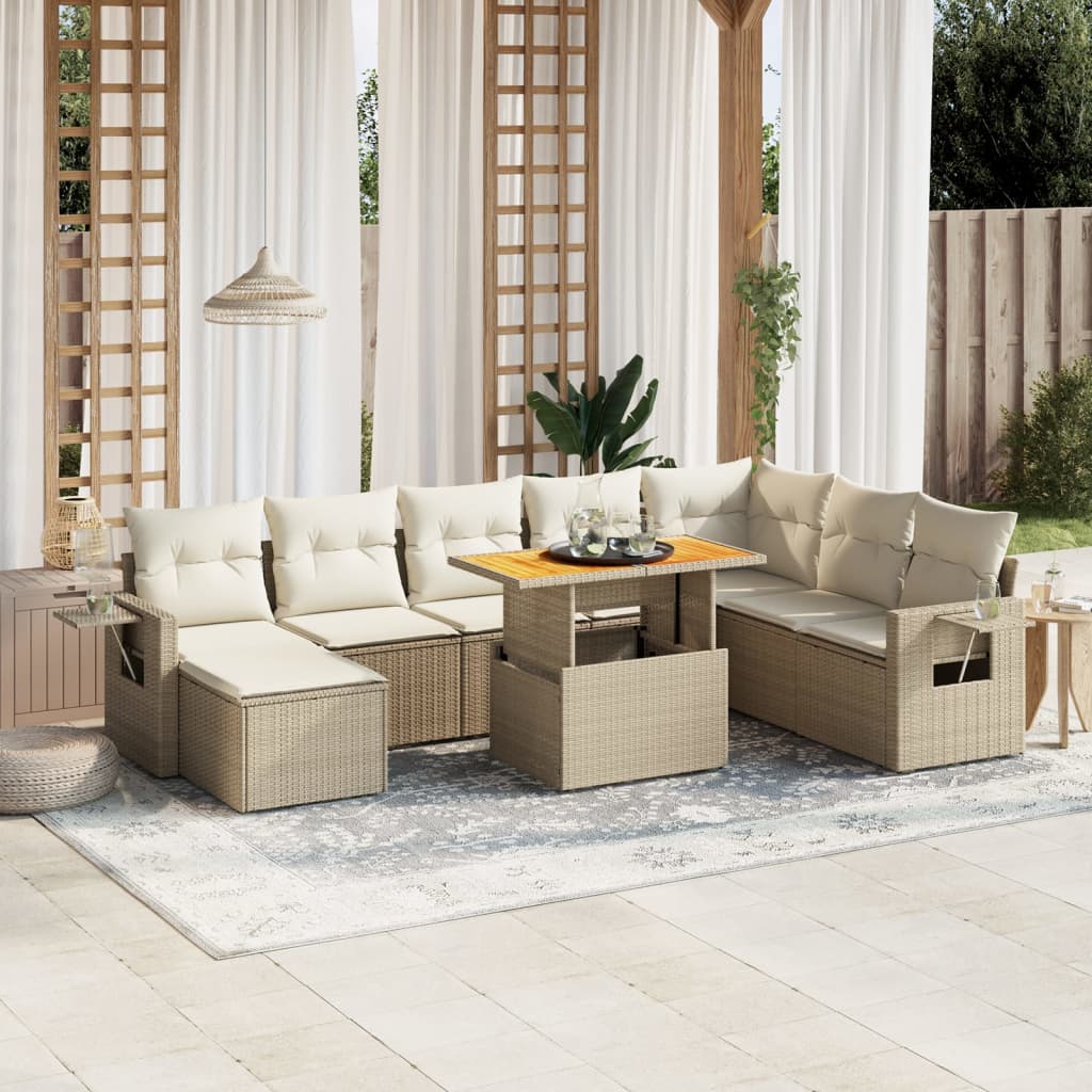 sofasæt til haven 9 dele med hynder polyrattan beige