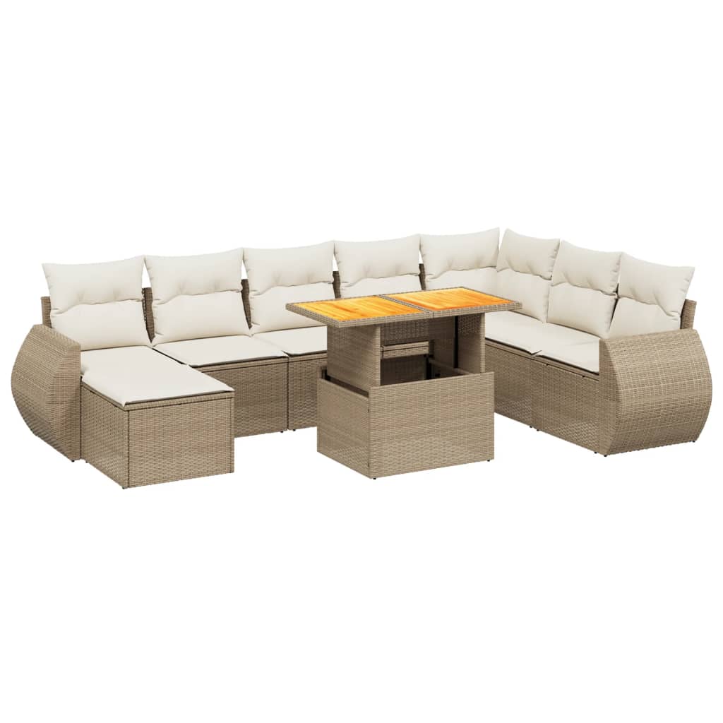 sofasæt til haven 9 dele med hynder polyrattan beige