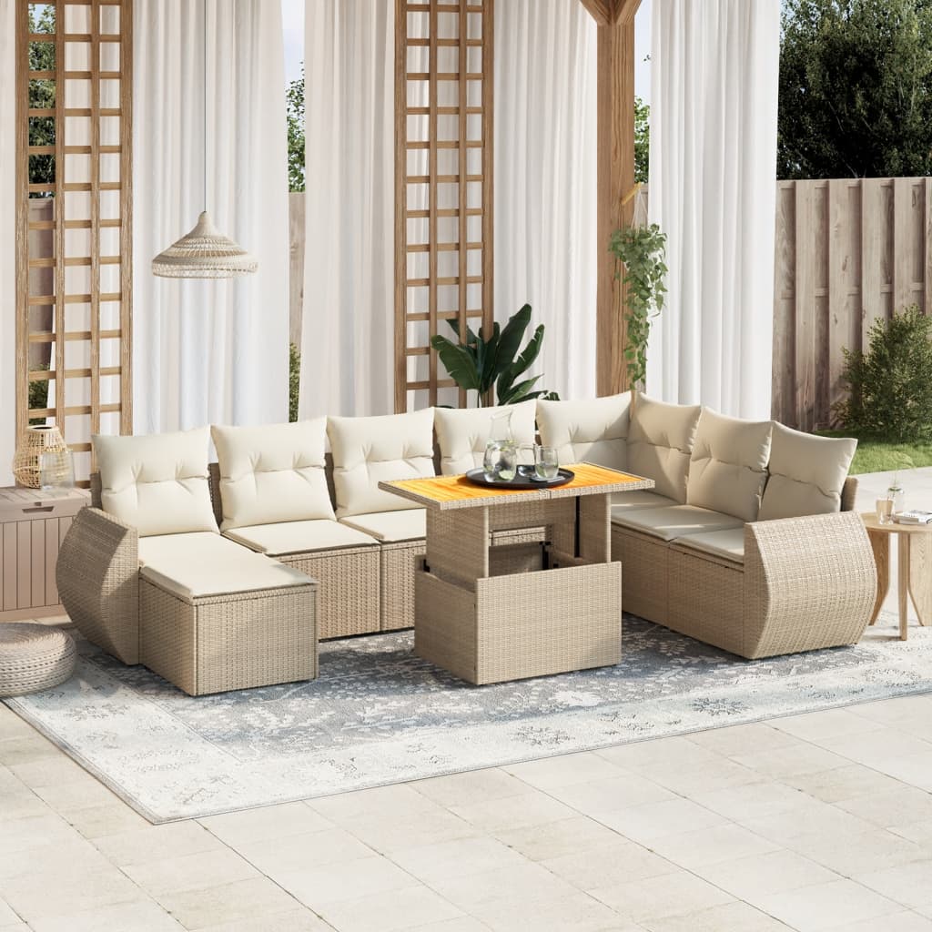 sofasæt til haven 9 dele med hynder polyrattan beige