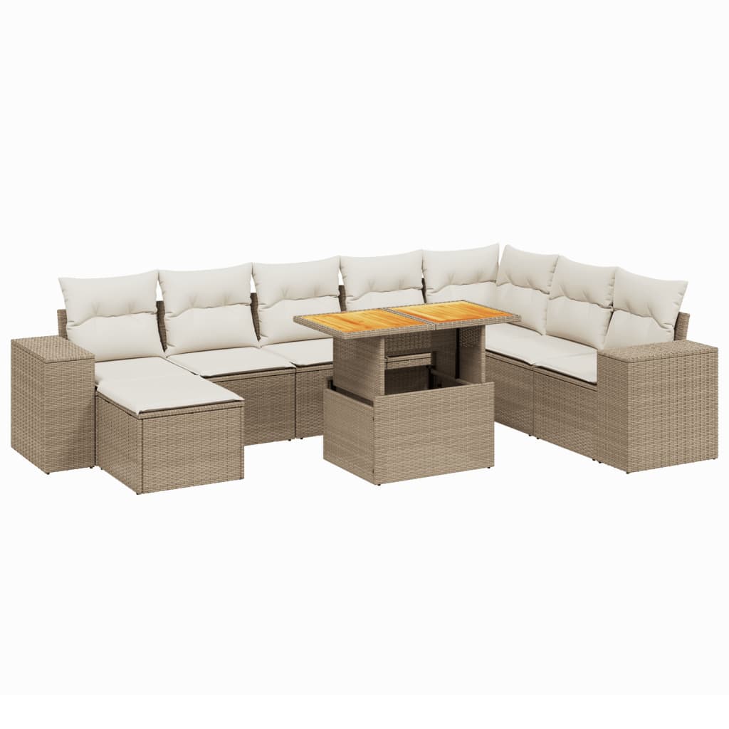 sofasæt til haven 9 dele med hynder polyrattan beige