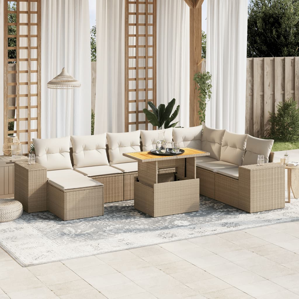sofasæt til haven 9 dele med hynder polyrattan beige