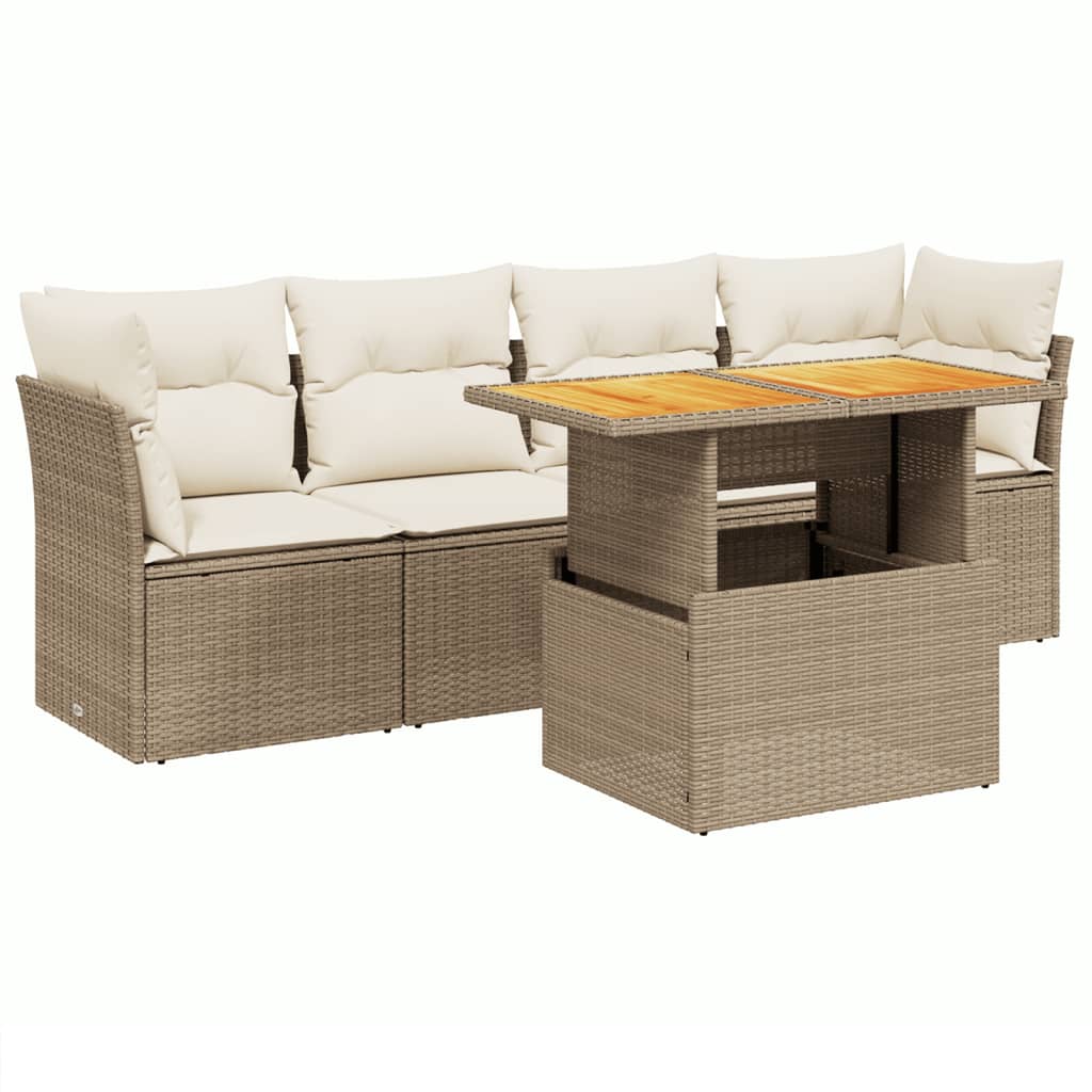 sofasæt til haven 5 dele med hynder polyrattan beige
