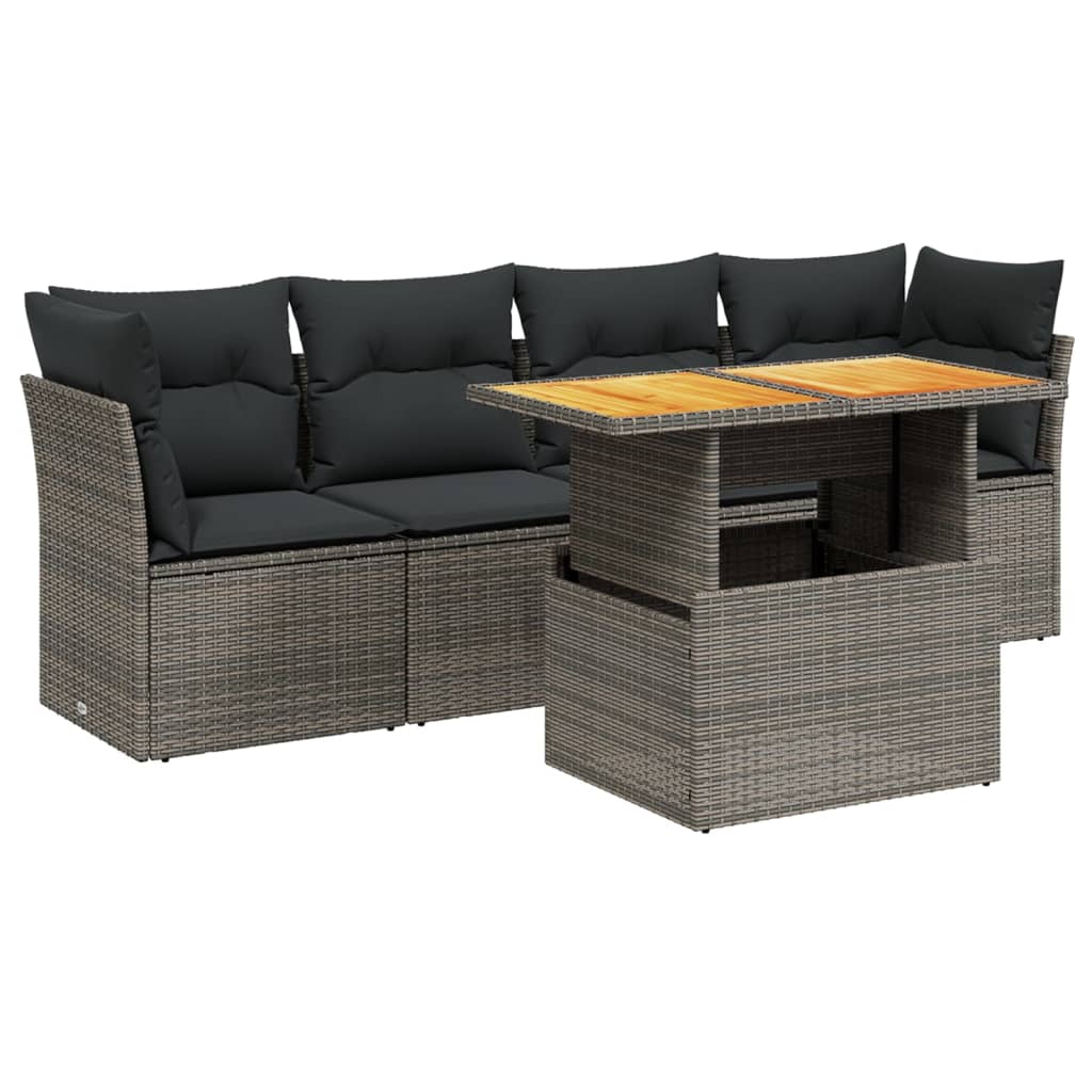 sofasæt 5 dele med hynder polyrattan grå