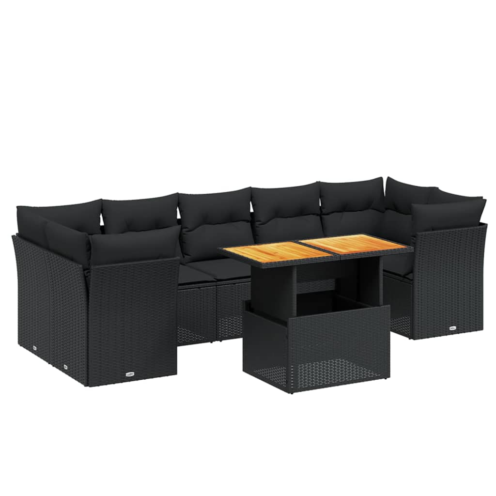sofasæt til haven 8 dele med hynder polyrattan sort