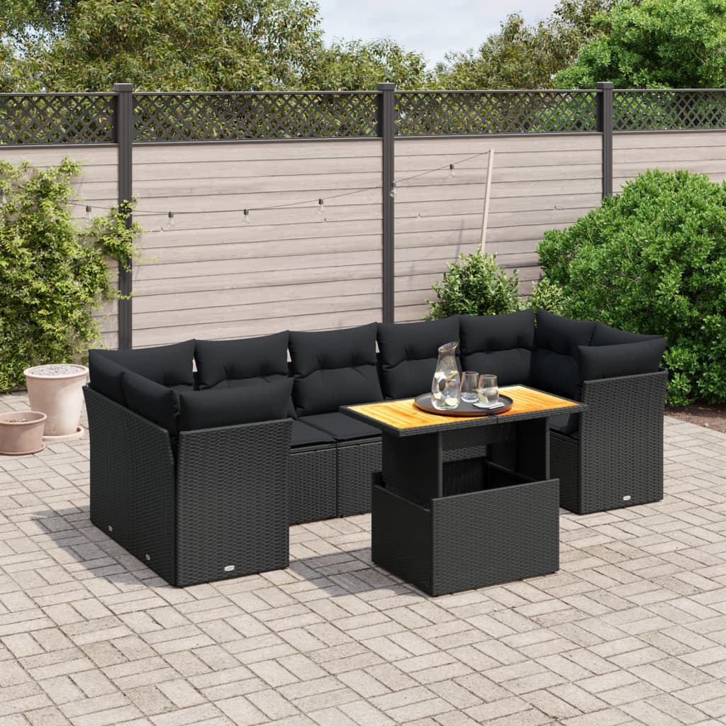 sofasæt til haven 8 dele med hynder polyrattan sort