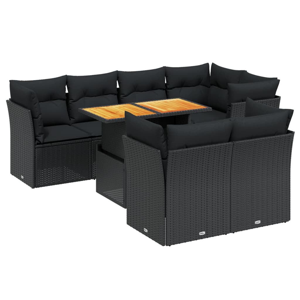 sofasæt til haven 8 dele med hynder polyrattan sort