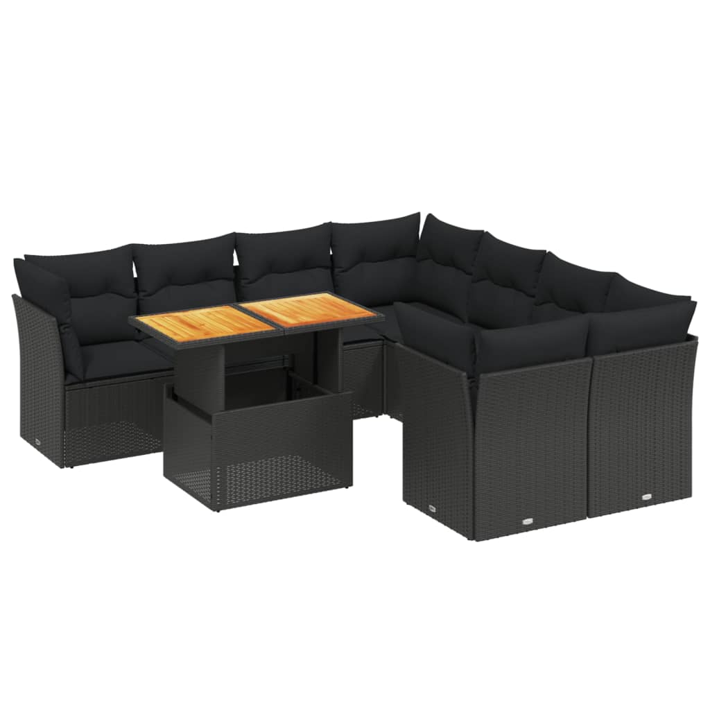 sofasæt til haven 9 dele med hynder polyrattan sort