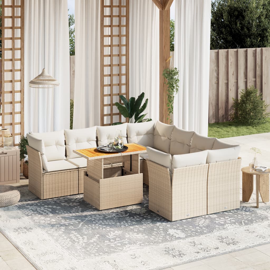 sofasæt til haven 9 dele med hynder polyrattan beige
