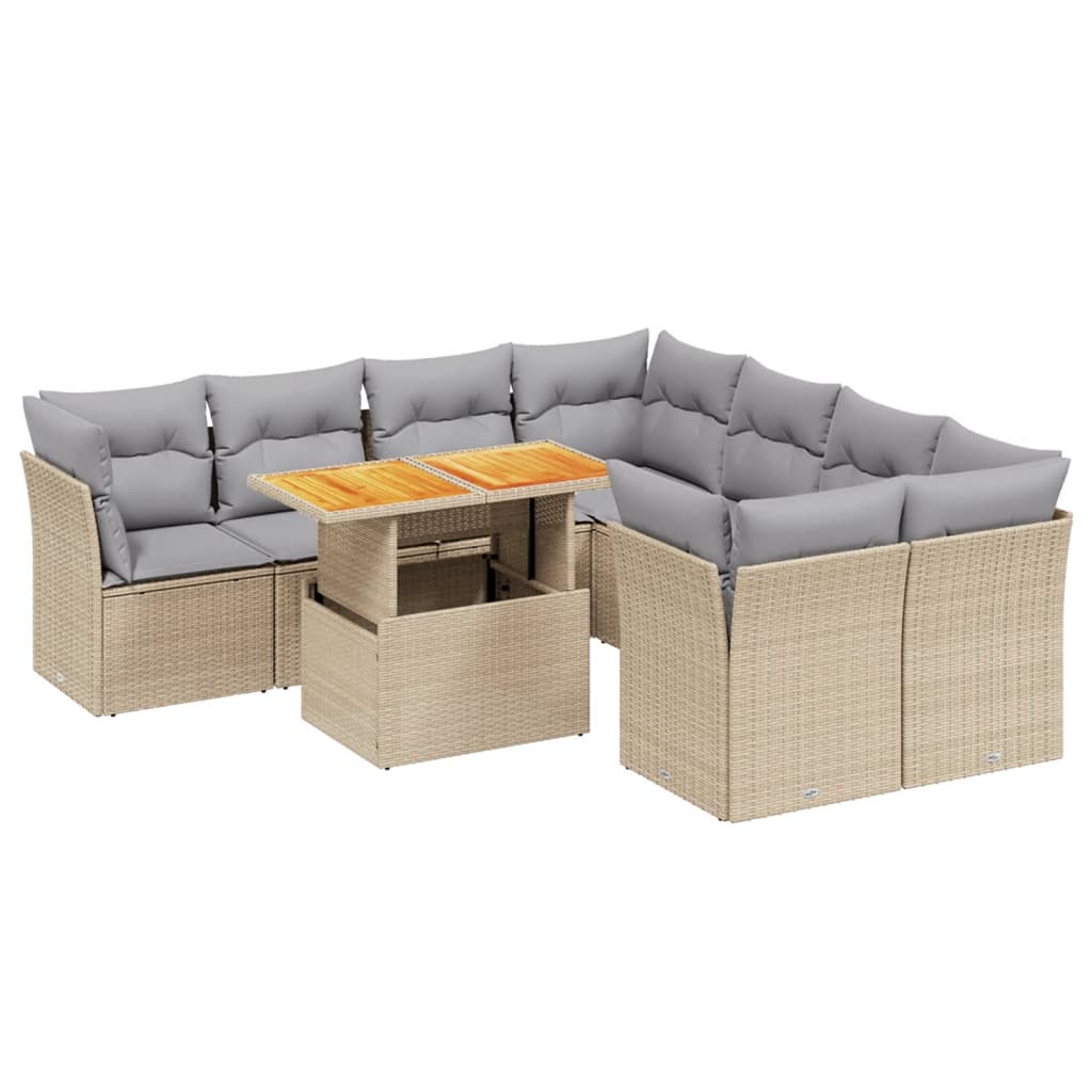 sofasæt til haven 9 dele med hynder polyrattan beige