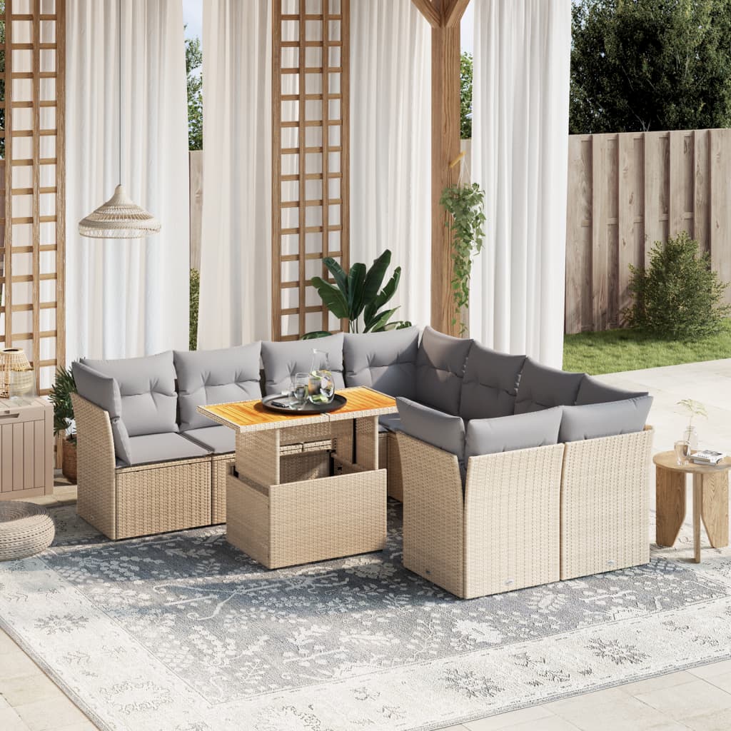 sofasæt til haven 9 dele med hynder polyrattan beige