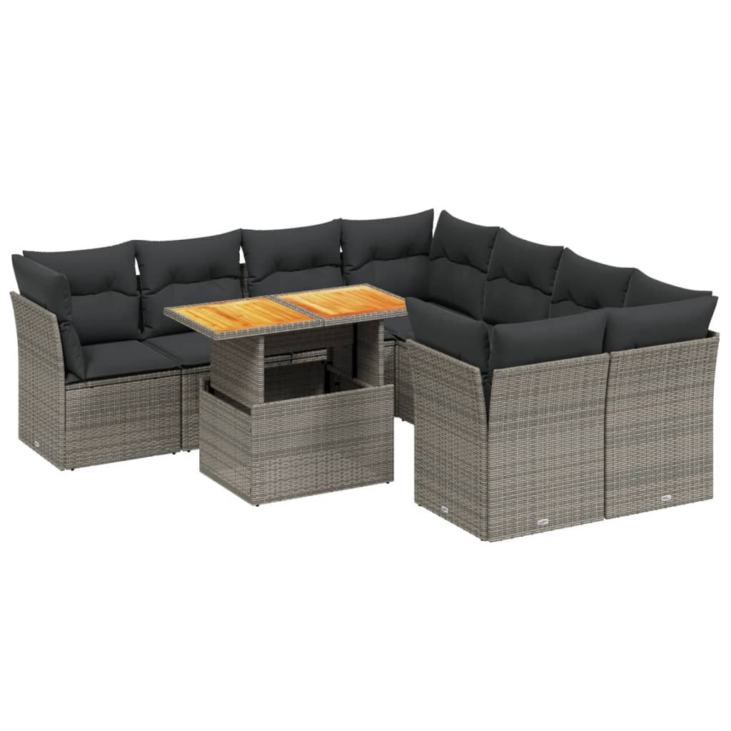 sofasæt til haven 9 dele med hynder polyrattan grå