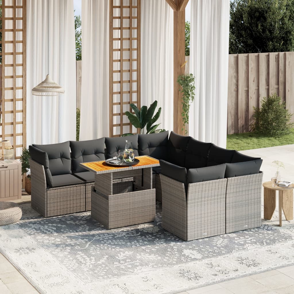 sofasæt til haven 9 dele med hynder polyrattan grå