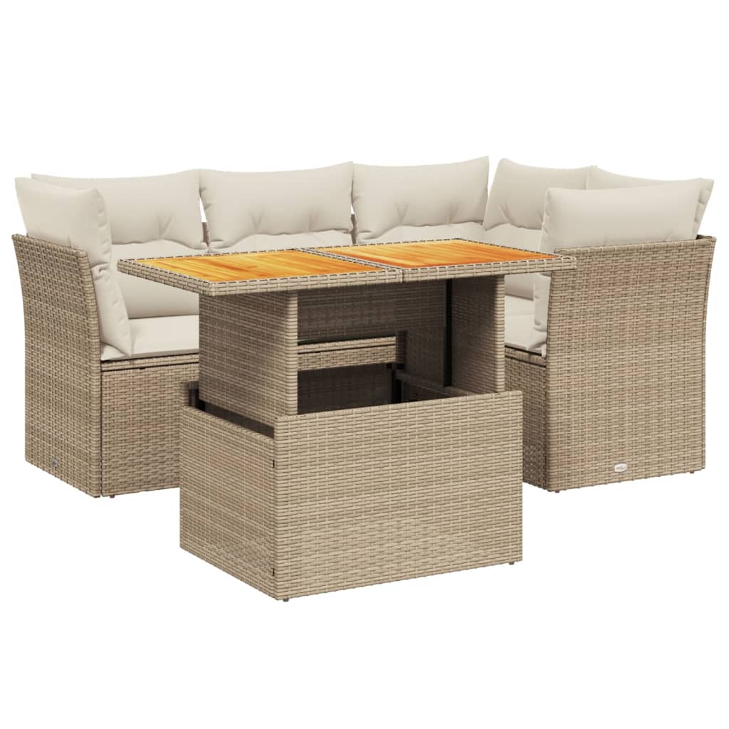 sofasæt til haven 5 dele med hynder polyrattan beige