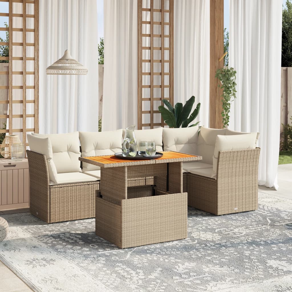 sofasæt til haven 5 dele med hynder polyrattan beige
