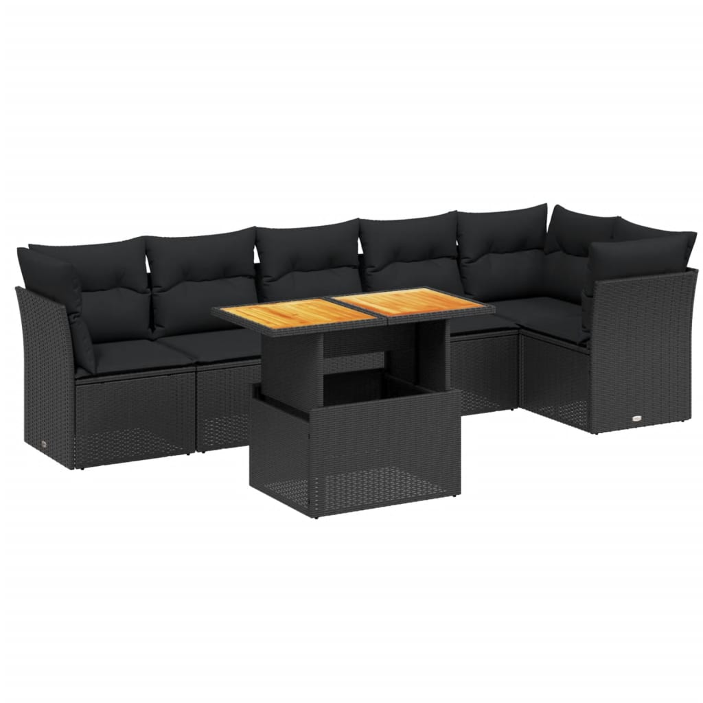 sofasæt til haven 7 dele med hynder polyrattan sort