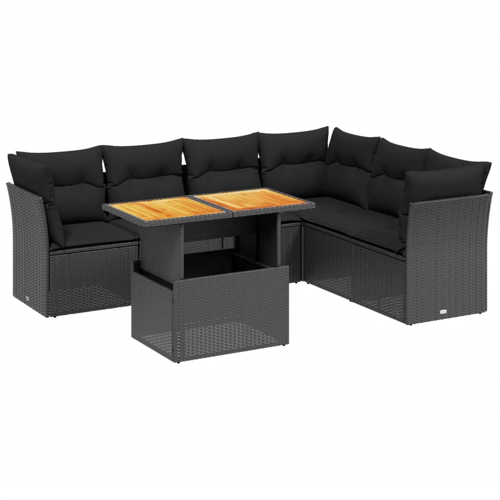 sofasæt til haven 7 dele med hynder polyrattan sort