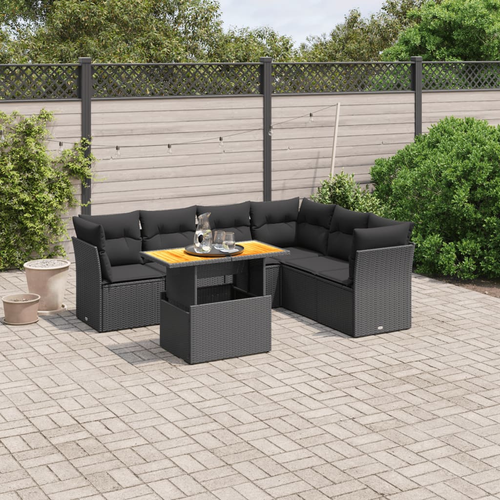 sofasæt til haven 7 dele med hynder polyrattan sort